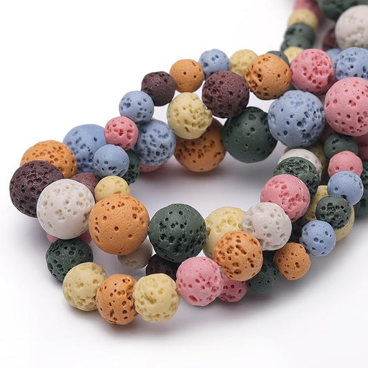Natural Stone Beads for Jewelry Making,6mm Colorful Lava Polished Smooth Round Gemstone Beads for Bracelet Necklace 15 Inch