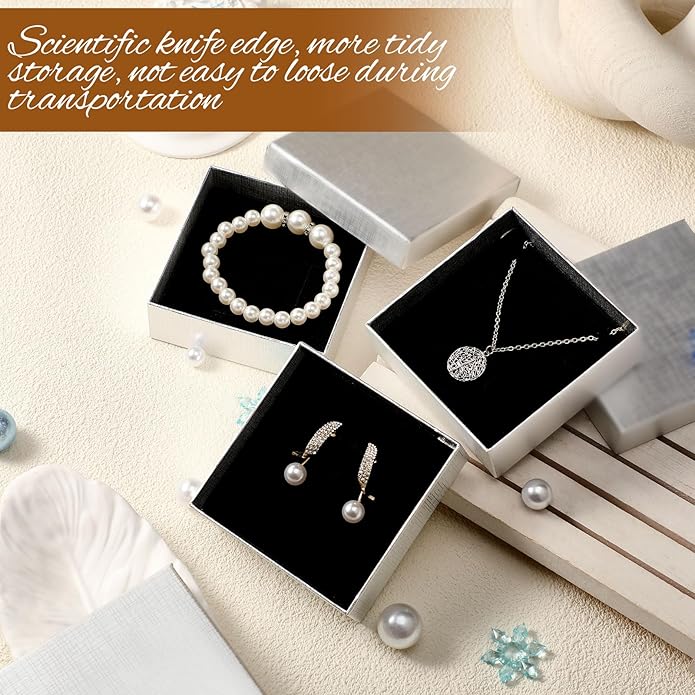 Tenceur 100 Pcs Valentines Jewelry Gift Boxes Bulk Kraft Jewelry Cardboard Box for Necklace Earring Bracelet Storage Package