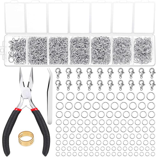 Paxcoo 1500Pcs Silver Jump Rings with Lobster Clasps and Jewelry Pliers for Jewelry Making Supplies Findings and Necklace Repair