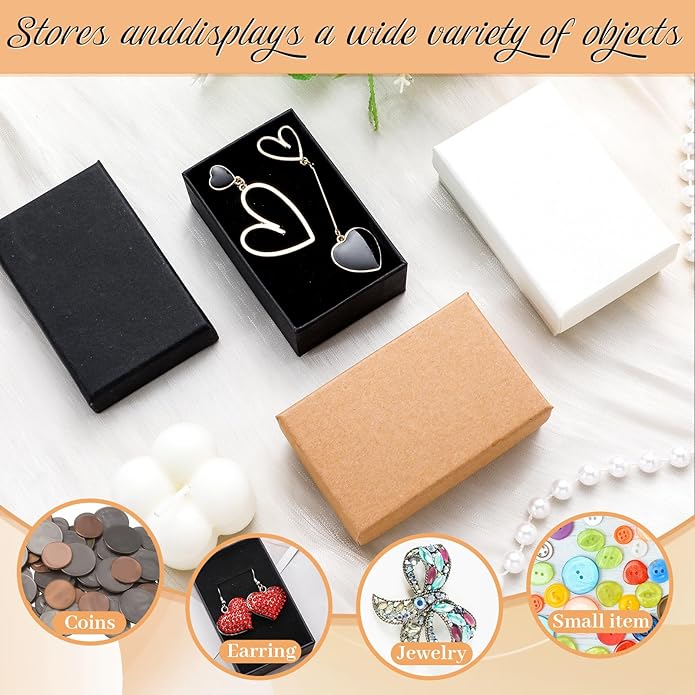 Tenceur 100 Pcs Valentines Jewelry Gift Boxes Bulk Kraft Jewelry Cardboard Box for Necklace Earring Bracelet Storage Package(Brown, White, Black,3.2x2x1.2in)