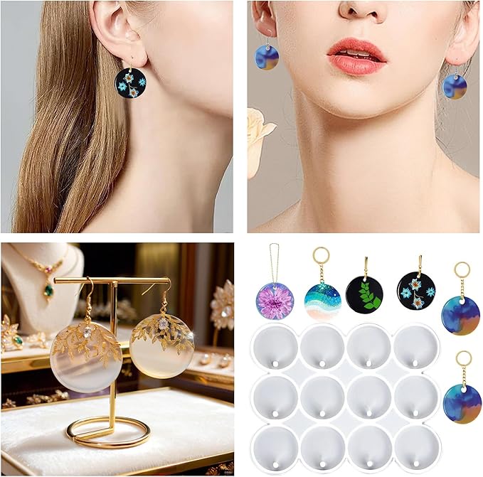 Loyohep Resin Molds Silicone 25-Cavity Set of Large + Medium + Small Shiny Flat Circle Silicone Molds for Resin, Drilled Round Resin Keychain Molds, Earring Molds, Pendant Molds,Pet Tag Resin Molds