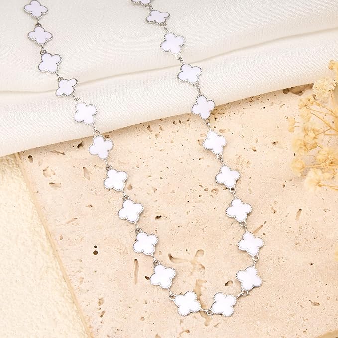 Stainless Steel Chain for Jewelry Making 3 Meters 8mm White Enamel Clover Permanent Jewelry Chain Roll Bulk with Lobster Clasps Jump Rings