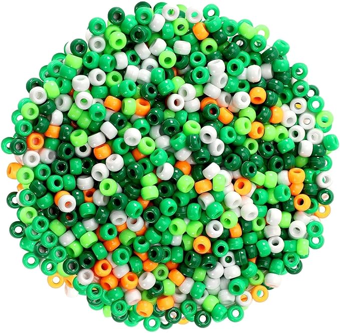 UPINS 1200Pcs St. Patrick's Day Pony Beads for Jewelry Making Bracelets Plastic Irish Spacer Beads Green White Pony Beads Hair Beads for Necklace Supplies