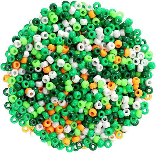 UPINS 1200Pcs St. Patrick's Day Pony Beads for Jewelry Making Bracelets Plastic Irish Spacer Beads Green White Pony Beads Hair Beads for Necklace Supplies