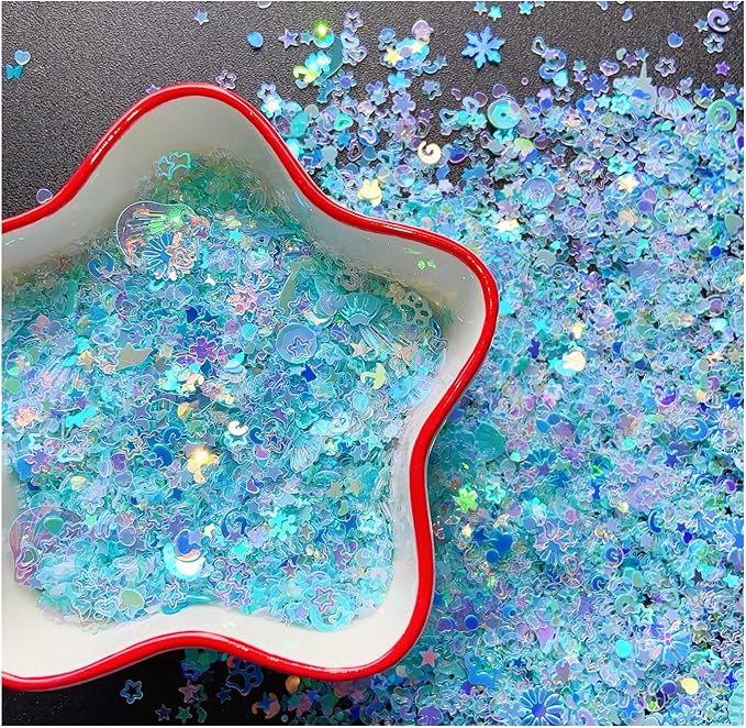 Heart Star Butterfly Craft Sequins Holographic Nail Glitte Confetti Shell Snowflakes Nail Art Holographic Glitter Nail Art Glitter Sequins for Women Girls Nail Decoration(Blue-50G)