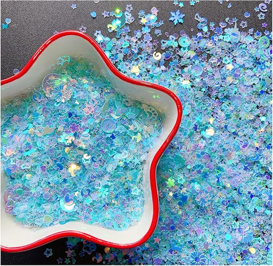 Heart Star Butterfly Craft Sequins Holographic Nail Glitte Confetti Shell Snowflakes Nail Art Holographic Glitter Nail Art Glitter Sequins for Women Girls Nail Decoration(Blue-50G)
