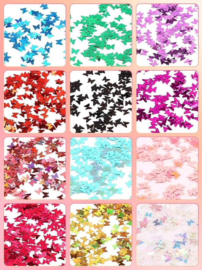 60 Pot Butterfly Nail Art Glitter Sequins, Kalolary Holographic Butterfly Nail Decals Metallic Laser Nail Art Flake Glitter for Face Eyes Nail Art Decoration DIY Craft(5 Boxes)