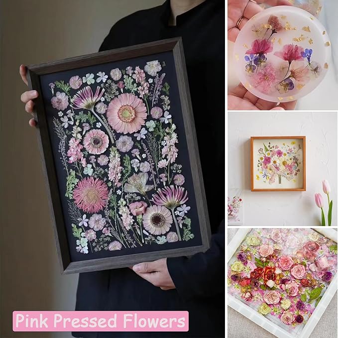 92Pcs Pink Dried Pressed Flowers for Crafts,Xinxinran Dry Flowers Kit for Resin Molds,Epoxy Resin Accessories,Bookmark,Nails, Jewelry Molds,Candle Making Supplies,Soap,Frame