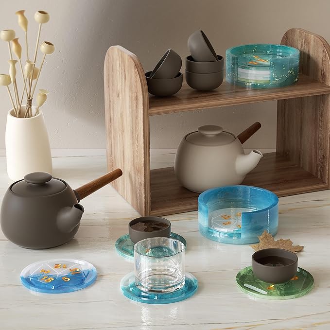 6 Pack Dice Tray Mold + Coaster Mold Holder Mold Resin Clay Jewelry Casting Mold Craft Supplies 3D Silicone Mold for Resin Casting Candle Making Molds