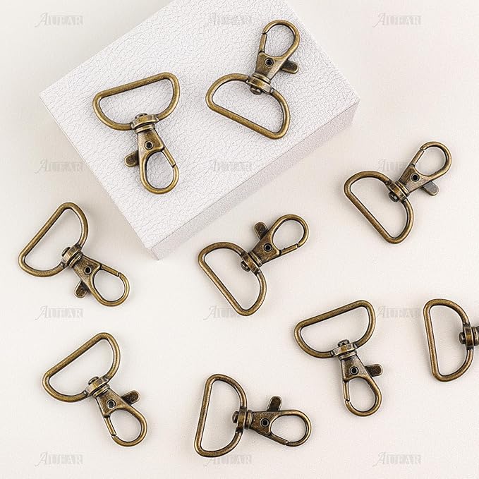 AUEAR, 20 Pack 1 Inch Trigger Snap Hooks Push Gate Swivel Lobster Claw Clasps Clips for Strap Antique Brass (Brown)