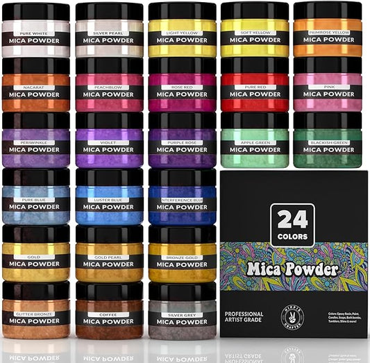 HIPPIE CRAFTER Mica Powder - Pigment Powder for Epoxy Resin, Resin Color Pigment, 24 Pastel Colors Mica Set for Epoxy Art, Acrylic Paint, Craft Projects, and DIY Décor