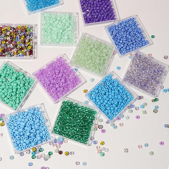 JOJOPLAY 11200pcs Glass Seed Beads for DIY Crafting Bracelet Necklace Embroidery Jewelry Making Supplies (3mm, 400pcs/Color, 28 Colors, Blue Scheme)