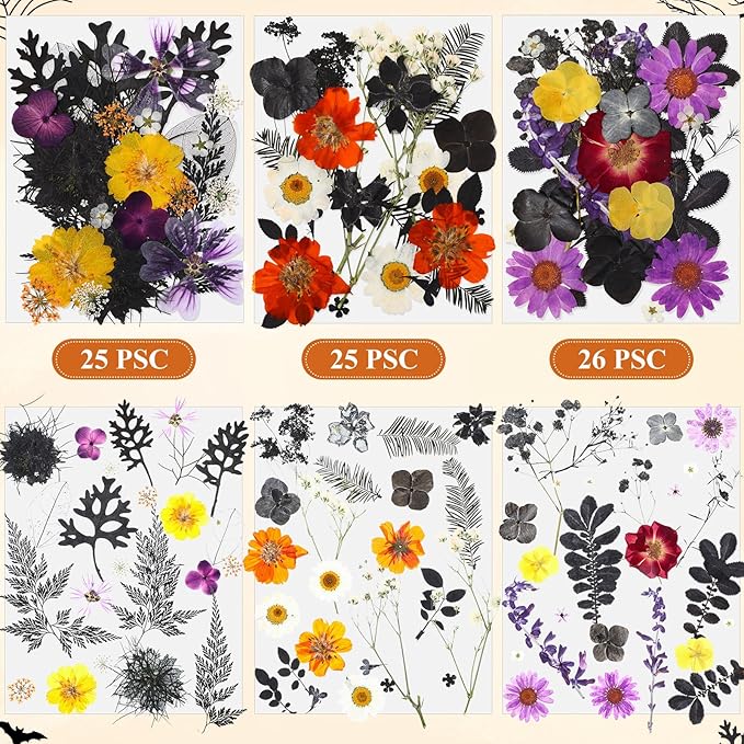 Nuanchu 167 Pcs Real Dried Pressed Flowers Natural Dried Flowers Colorful Daisy Mixed Wildflowers Leave for DIY Candle Resin Nails Jewelry Pendant Crafts Floral Art(Multicolor,Scary Style)
