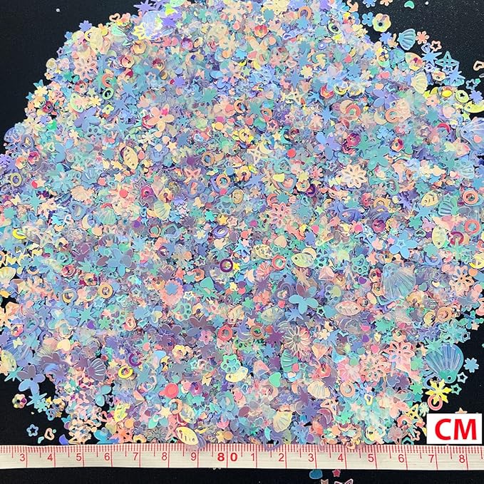 Heart Star Butterfly Craft Sequins Holographic Nail Glitte Confetti Shell Snowflakes Nail Art Holographic Glitter Nail Art Glitter Sequins for Women Girls Nail Decoration(Purple-50G)