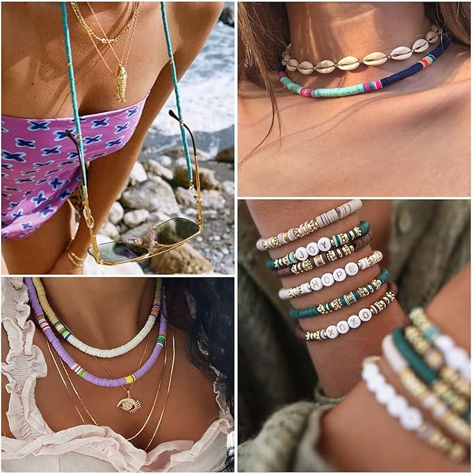 Greentime 4550 Pcs Clay Beads for Bracelet Making, 48 Colors Flat Round PolymerBeads Spacer Heishi Beads with Letter Beads and Various Pendant Charms Kits for DIY Crafts