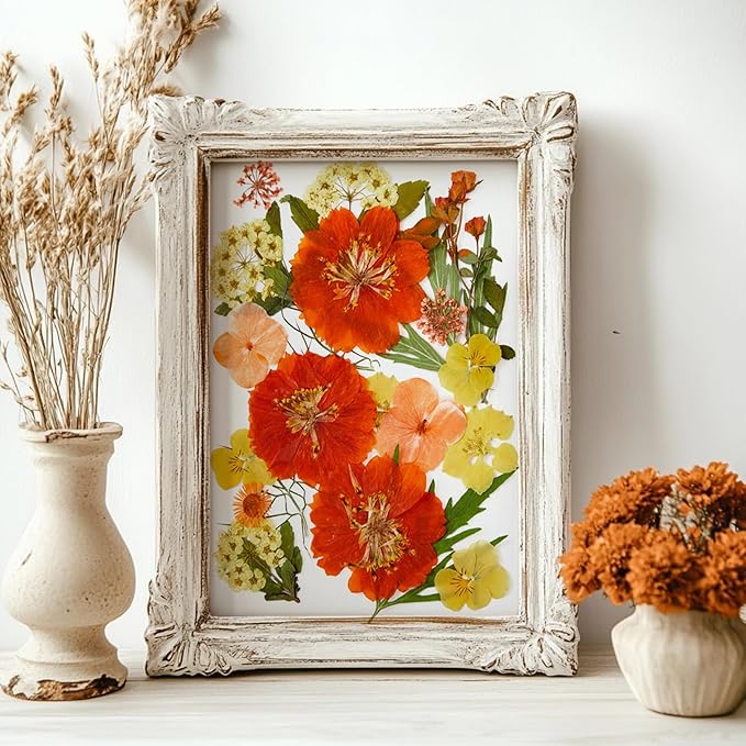 85Pcs Pressed Flowers for Crafts, Colorful Dried Flowers for Crafts Real Natural Dried Pressed Flowers Dry Leaves Bulk for Resin, DIY Art, Scrapbook, Jewelry, Card, Candle & Soap Making with Tweezers