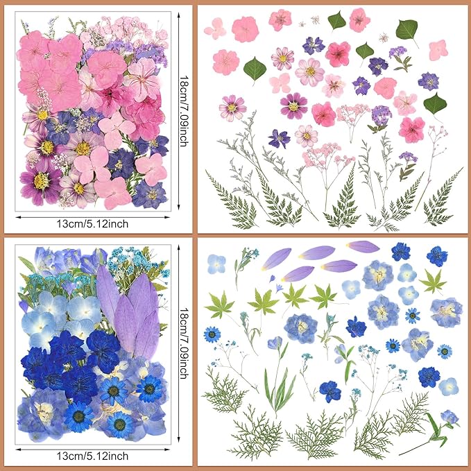 Nuanchu 200 Pcs Pressed Flowers Bulk Dried Flower for Craft Resin Mold Bookmark Scrapbooking Nail Cake White Orange Natural Pressed Dried Floral with Tweezer DIY Gift(Mixed Color,Artistic Style)