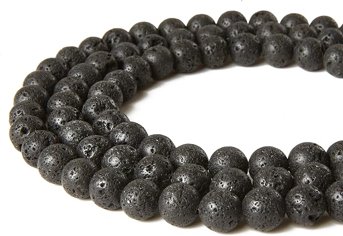 100pcs 10mm Black Lava Beads Natural Gemstone Beads Round Loose Beads for Jewelry Making