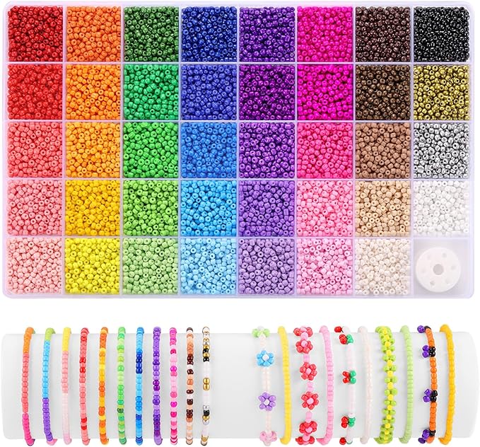 Funtopia 39 Colors 3mm Seed Beads, 9600pcs Small Beads for Jewelry Making, Tiny Craft Beads for Bracelet Making
