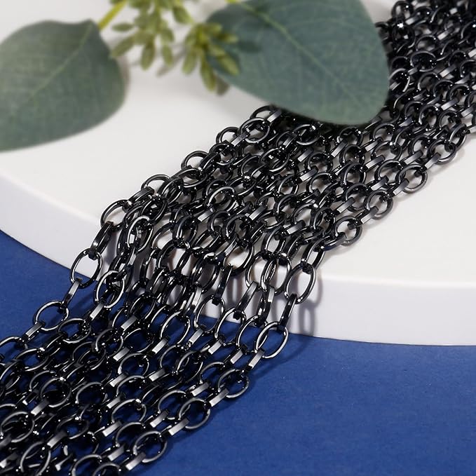 33FT Black Paperclip Chain for Jewelry Making 5MM Black Plated Aluminum Oval Link Chain Roll Bulk for DIY Crafts Jewelry Making