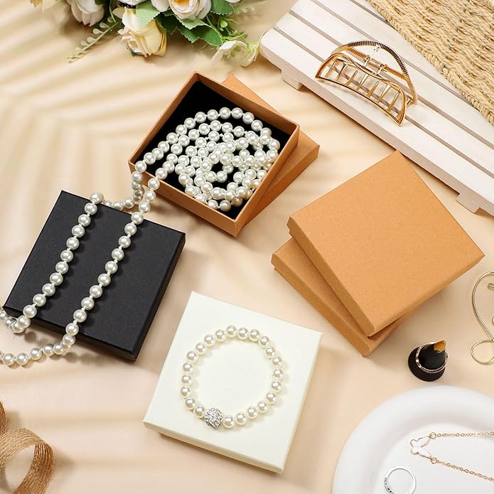 Tenceur 100 Pcs Valentines Jewelry Gift Boxes Bulk Kraft Jewelry Cardboard Box for Necklace Earring Bracelet Storage Package