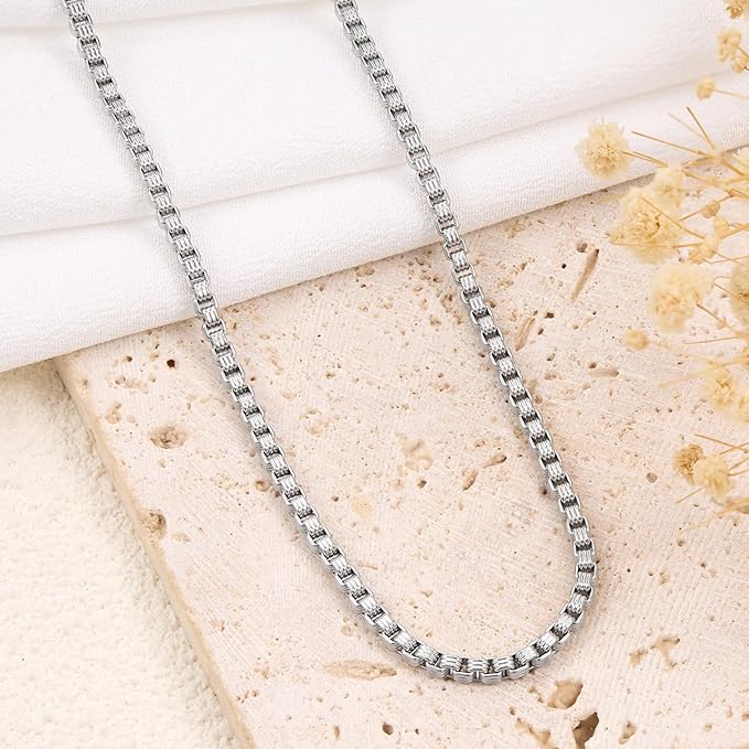 GTVOODX 16.4 Feet Textured Box Chain for Jewelry Making Silver Stainless Steel Craft Necklace Chains Bulk for Men Women DIY Bracelet with Lobster Clasps and Jump Rings