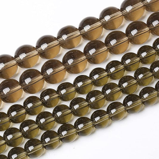 72PCS 10mm Smoky Crystal Quartz Glass Beads Natural Stone Round Loose Beads for Jewelry Making DIY Bracelet Necklace 2 Strand 32"