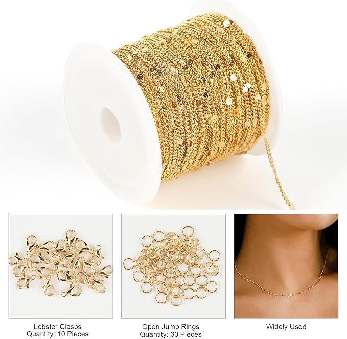 Kyutong 32.8 Feet/10M Gold Chains for Jewelry Making Twist Curb Necklace Chains Bulk Stainless Steel Jewelry Supplies for DIY Bracelet Ankle Earring