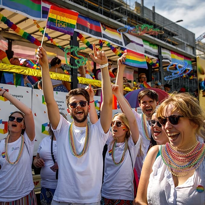 Pride Beads Stuff, LGBTQ Necklace Accessories,100PCS 6 Kinds of LGBTQ Metallic Beads Necklaces Bulk, Gay Lesbian Pride Necklace, Costumes Decor for Pride Month Parade Throws Party Favors