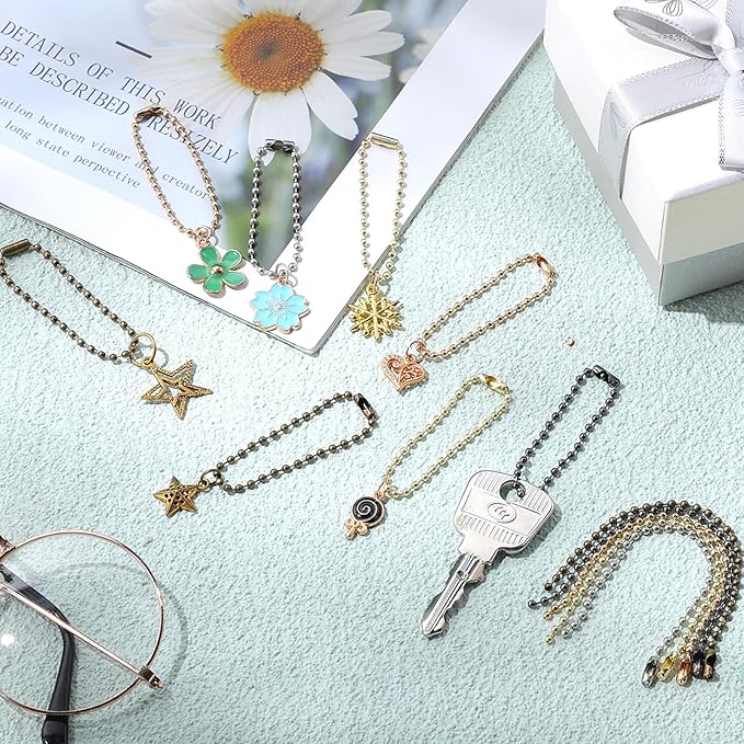 Hicarer 200 Pack Colored Bead Keychain Metal Hanging Chains 4.72 Inch Keychains Necklace Connector for Hanging Ornament Jewelry Tag (Metallic Color)