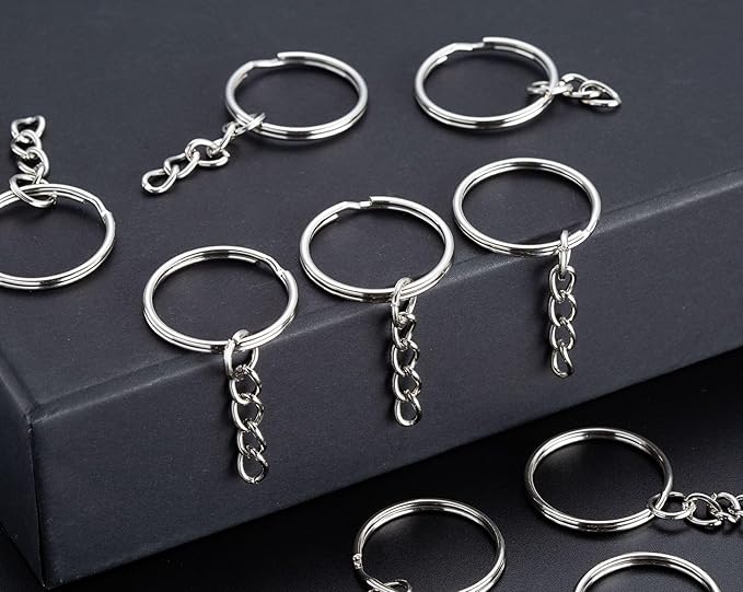 ZoloAJay 50Sets 1 inch Keychain Rings Silver Split Round Key Ring with Chain and Open Jump Rings for DIY Keychain Making Crafts