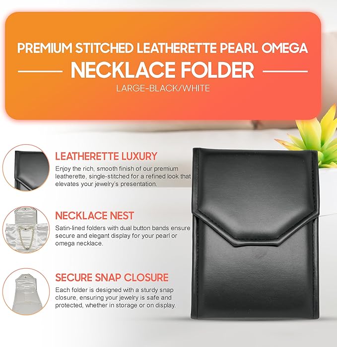 Novel Box Necklace Display Pearl Folder 8x6 inch Large Travel Jewelry Case - Wedding Jewelry Storage Holder with Smooth Finish - Jewelry Organizer Necklace Box - Black/White Stitched