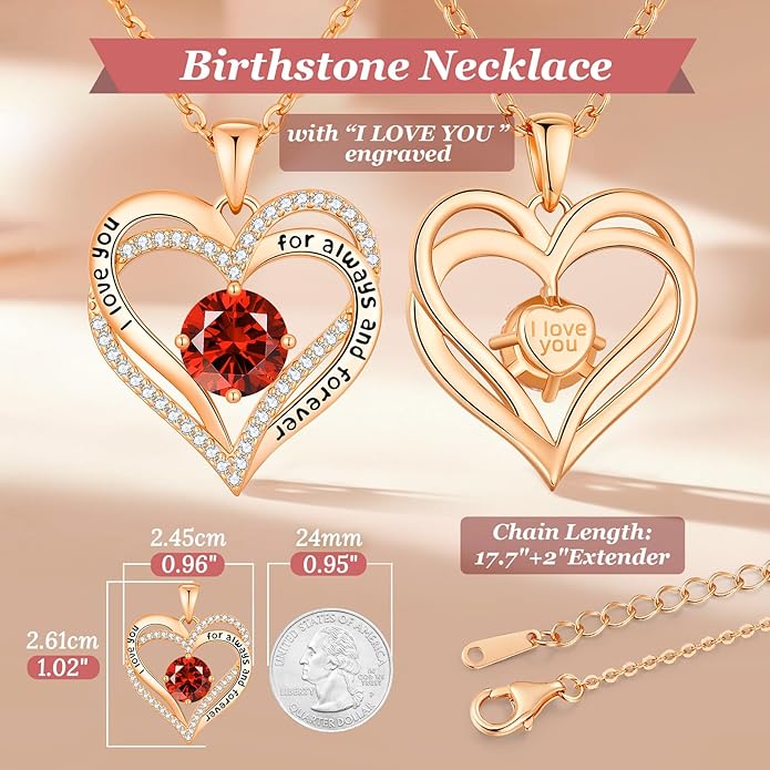 CDE Valentine's Day Gift Forever Love Heart Necklaces for Women, Wedding Anniversary, Birthday Mothers Christmas Day Gifts for Mom, Mother, Wife, S925 Silver Jewelry with Birthstone Pendant