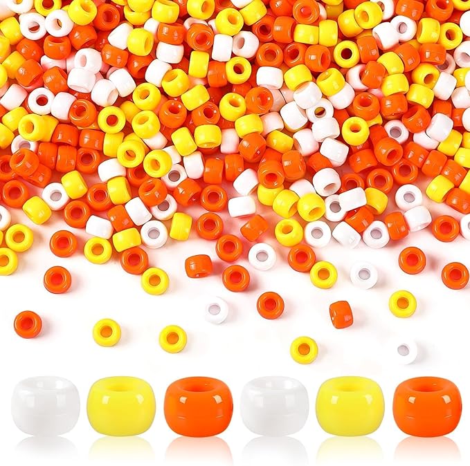 UPINS 1200Pcs Yellow Orange Pony Beads,Halloween Fall Autumn Color Beads for Jewelry Making Bracelets DIY Craft Church Favors Decoration Halloween Necklace