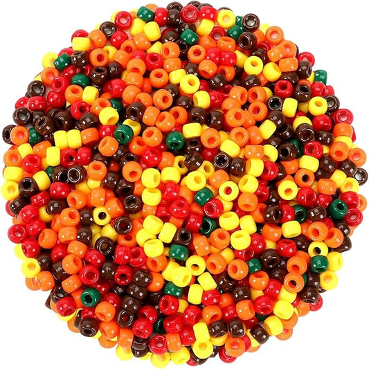 UPINS 1200Pcs Fall Pony Beads, Autumn Thanksgiving Pony Beads for Hair Thanksgiving Autumn Party Decoration Supplies