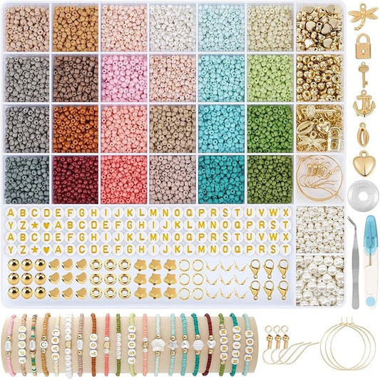 TEXGIZRLY 3mm Seed Beads for Bracelets Making, Friendship Bracelet Making Kit for Girls, 24 Colors Bead Bracelet Kit, Beads for Jewelry Making Kit, DIY, Arts, Crafts Gifts Age 4+ (3MM-B)