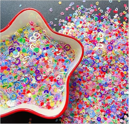 Heart Star Butterfly Craft Sequins Holographic Nail Glitte Confetti Shell Snowflakes Nail Art Holographic Glitter Nail Art Glitter Sequins for Women Girls Nail Decoration(Mixed colors-50G)