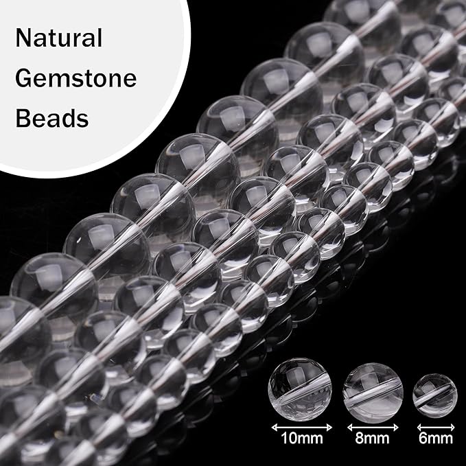 Natural Crystal Beads for Jewelry Making,6mm Clear Quartz Polished Smooth Round Gemstone Beads for Bracelet Necklace 15 Inch