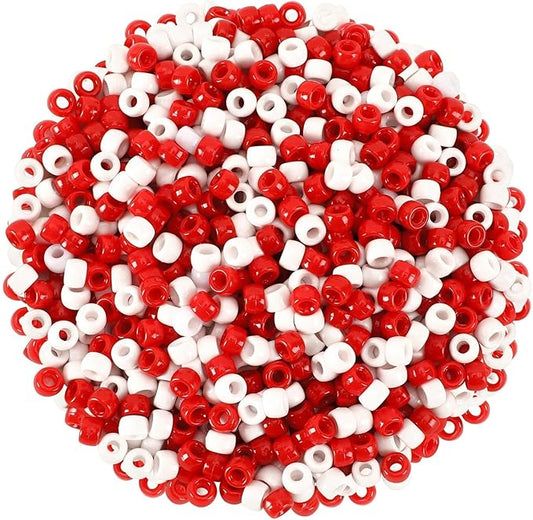 UPINS 1200Pcs Red White Pony Beads,Valentine's Day Pony Beads Bulk for Bracelets Necklace Earrings Jewelry Making Party Decoration Supplies DIY Craft