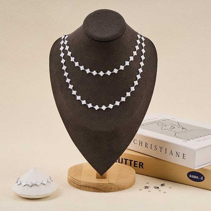 Stainless Steel Chain for Jewelry Making 3 Meters 8mm White Enamel Clover Permanent Jewelry Chain Roll Bulk with Lobster Clasps Jump Rings