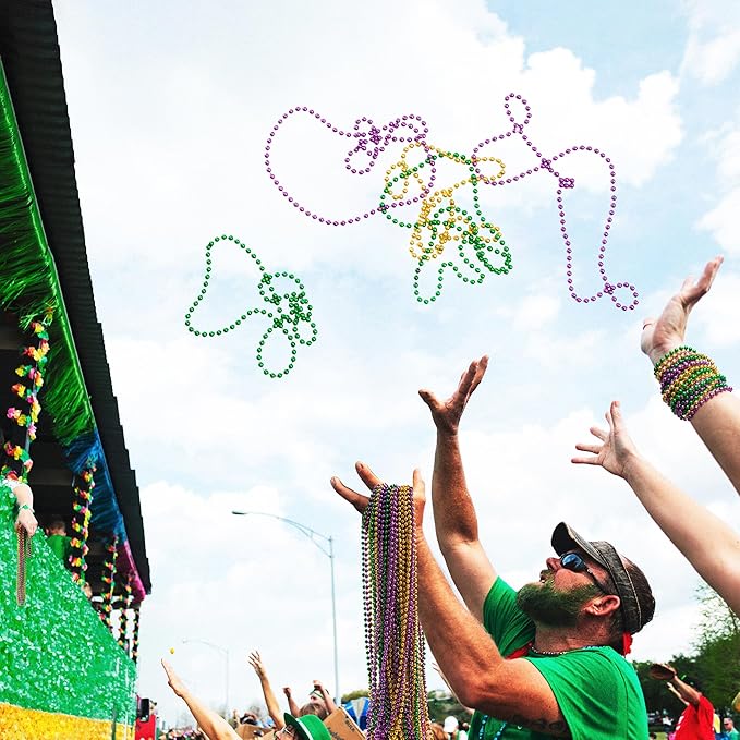 100PCS Mardi Gras Beads, Green Purple Gold Metallic Mardi Gras Beads Necklaces Accessories Bulk, Mardi Gras Carnival Beads Necklace Accessories for Parade Throws Party Decorations Supplies Favors