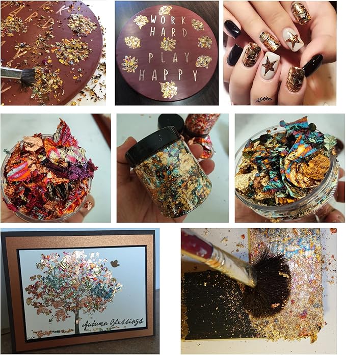 JINRUISI Gilding Flakes Variegated Gold Foils Leaf Flakes Gilding Craft Paper Decoration Art Supplies (Autumn Leaves)