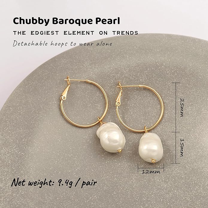 Gold Plated Huggie Hoop Earrings with Charms Fashion Pearl Drop Dangle Earrings for Women Handmade Karma Circle Jewelry for Ladies Lightweight Pearl Earrings on Christmas