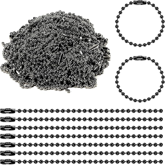 300 Pcs Black Ball Chain Bulk，Metal Bead Chain，Keychain Chains，Black Nickel Plated Metal 3.9" Long 2.4mm Ball Bead Chains，for Hanging Christmas Decoration