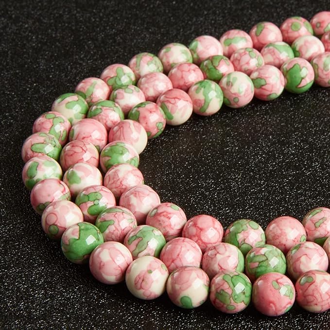 100pcs 8mm Green Red Rain Flower Beads Natural Gemstone Beads Round Loose Beads for Jewelry Making
