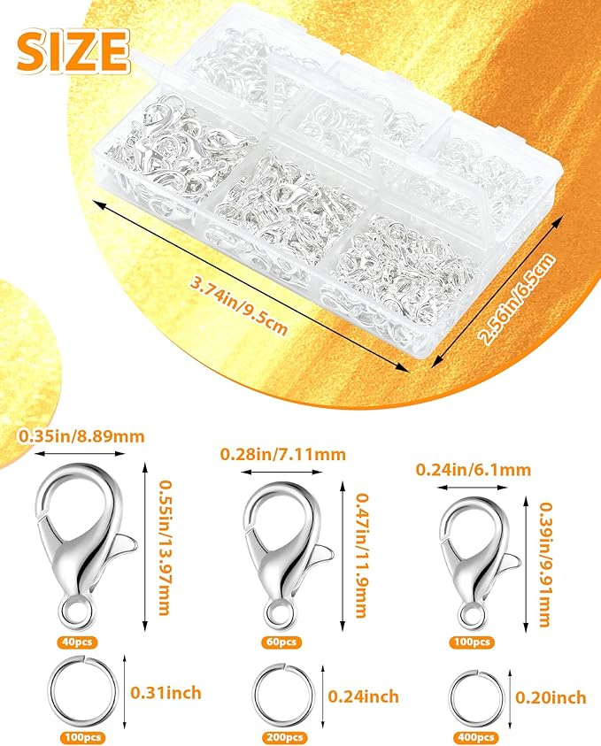 900PCS FIVEIZERO Lobster Claw Clasps and Jump Rings Set - Silver Jewelry Clasps for Necklace, Bracelet, Keychains, and DIY Jewelry Making Supplies