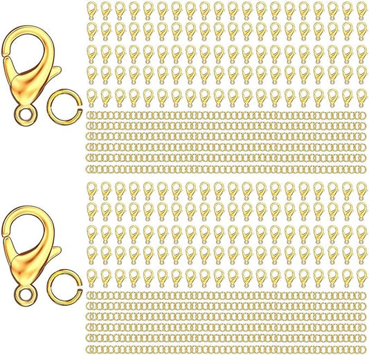 MKCYD 700Pcs Lobster Claw Clasps and Open Jump Rings Set, 14K Gold and Silver Necklace Clasps and Closures Lobster Parrot Trigger Clasp for Jewelry Making