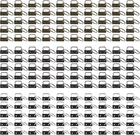 AuInn 150 PCS Key Fob Hardware 3 Colors Keychain Fob Wristlet Hardware with Key Ring 1 Inch (50 Sets Each Color)