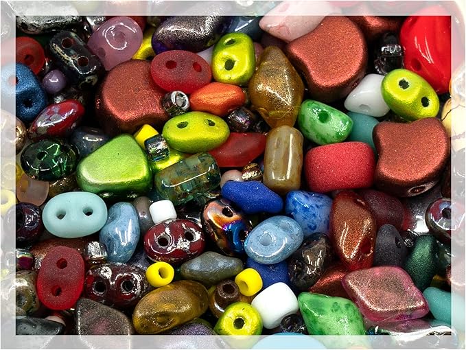 1.76oz (50g) of All MATUBO Glass Bead Mix (SuperDuo, MiniDuo, Ginko, Rulla, Nib-Bit, Paisley), 0.2-0.4inch (0.5-1cm),Mixed Colors