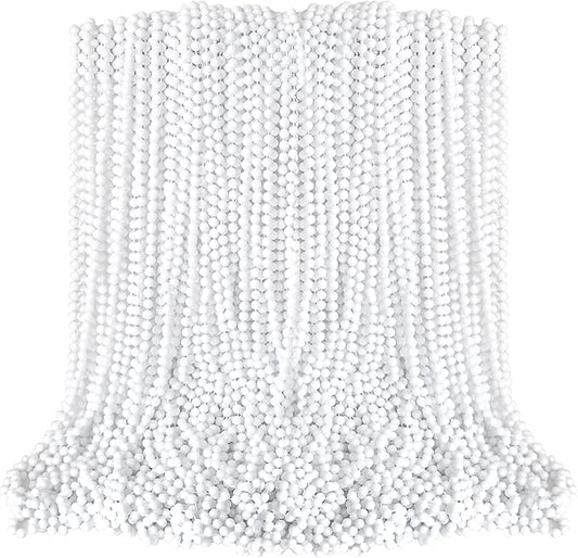 Beaded Necklace, 100PCS White Mardi Gras Beads Stuff Party Favors, 33" Holiday Toy Costume Bulk, Festival Parade Throw Accessories for Wedding Birthday Celebrations Decoration